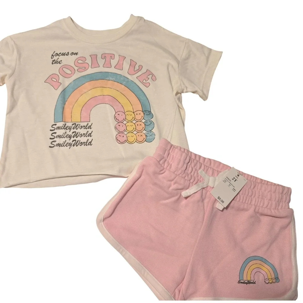 Smiley‎ World Kids Rainbow Positive Vibes T Shirt and Shorts Set 2T